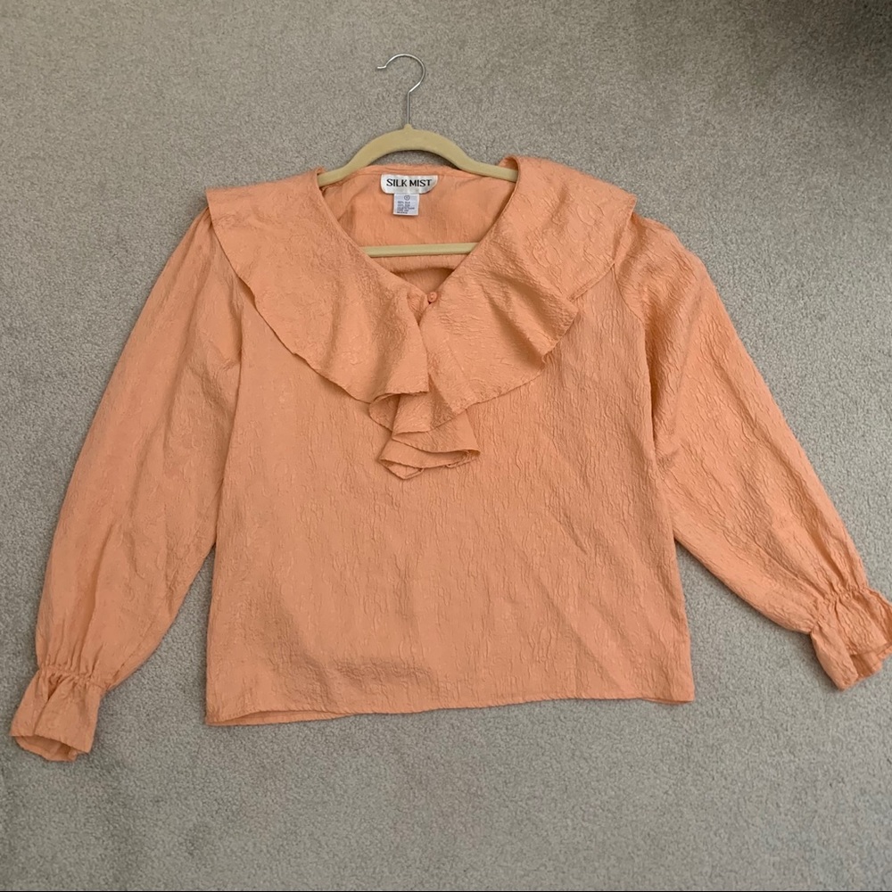 Vintage Silk Mist Blouse Front Ruffles 100% Silk